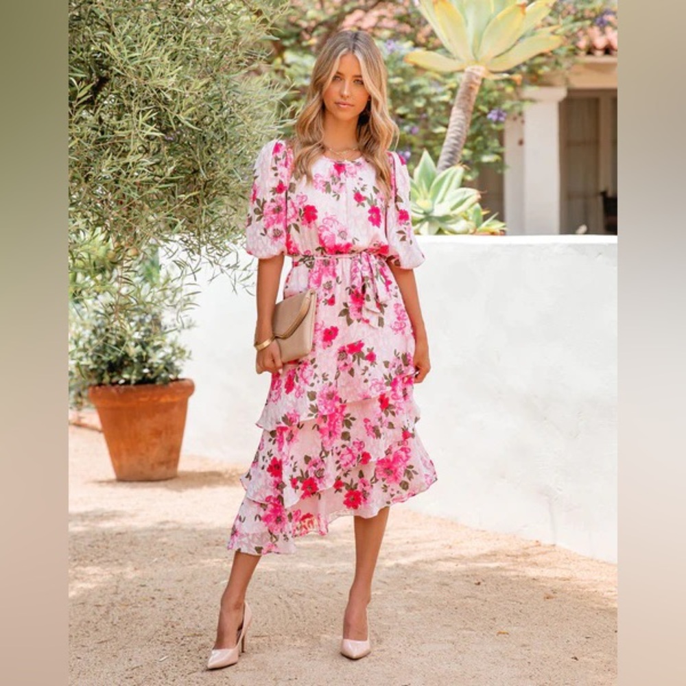 Vici Floral Ruffle Tiered Midi Dress